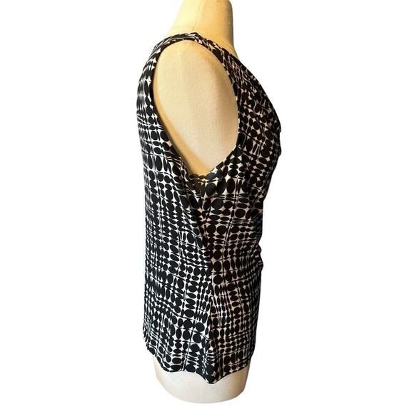 Calvin Klein Scoop Neck Large Sleeveless Blouse Black White Geometric Drape Neck - Picture 5 of 6